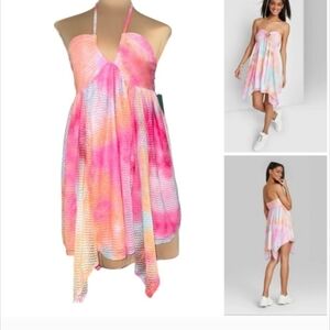 NWT Wild Fable Halter Mini Dress Tie-dye, Size L, Chiffon, Asymmetrical Hem